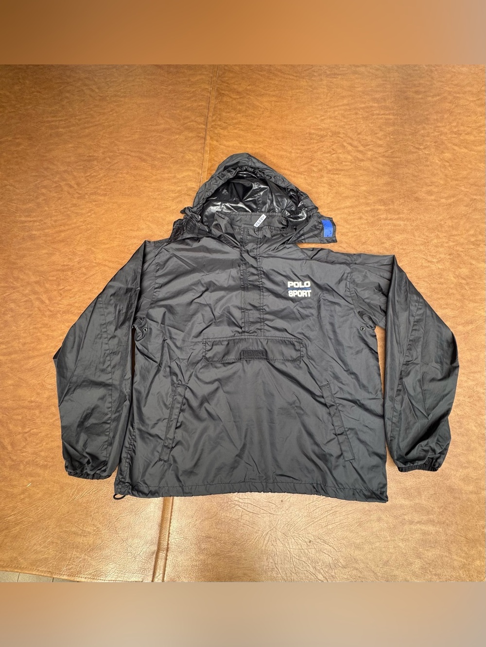 Vintage 90s Polo Sport Ralph Lauren Black Hooded Anorak Jacket XL